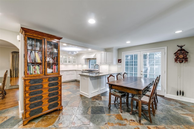 dining space featuring french doors