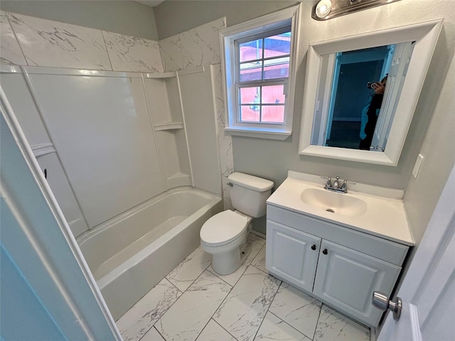 full bathroom featuring shower / bath combination, vanity, and toilet