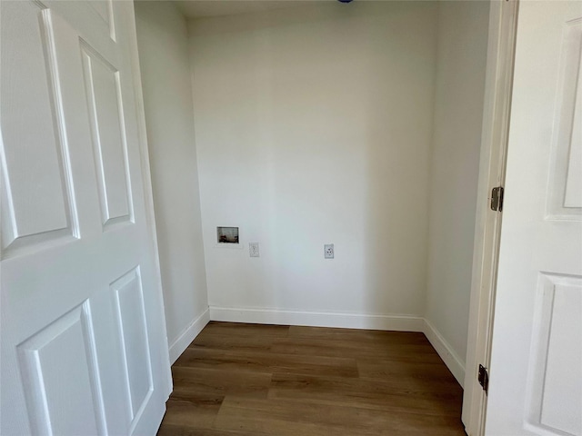 laundry room with dark wood-type flooring, hookup for a washing machine, and electric dryer hookup