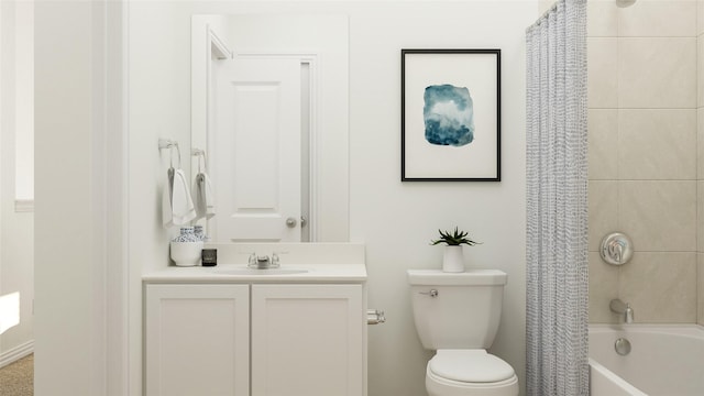 full bathroom with vanity, toilet, and shower / bath combo