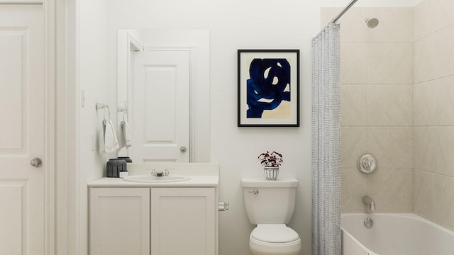 full bathroom with vanity, toilet, and shower / bath combo with shower curtain