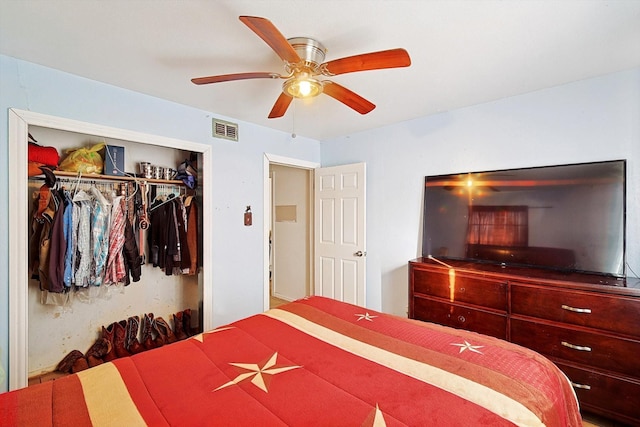 bedroom with a closet and ceiling fan