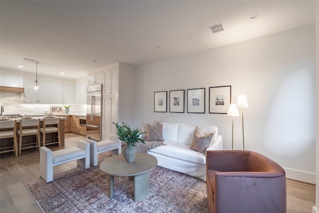 living room with light wood-type flooring