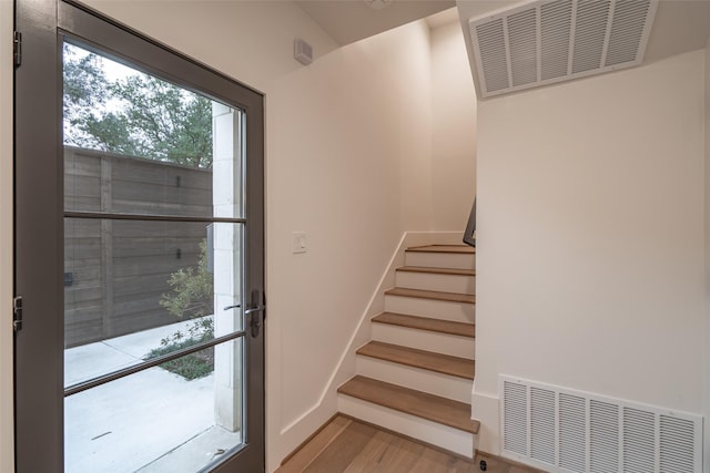 foyer entrance featuring wood-type flooring