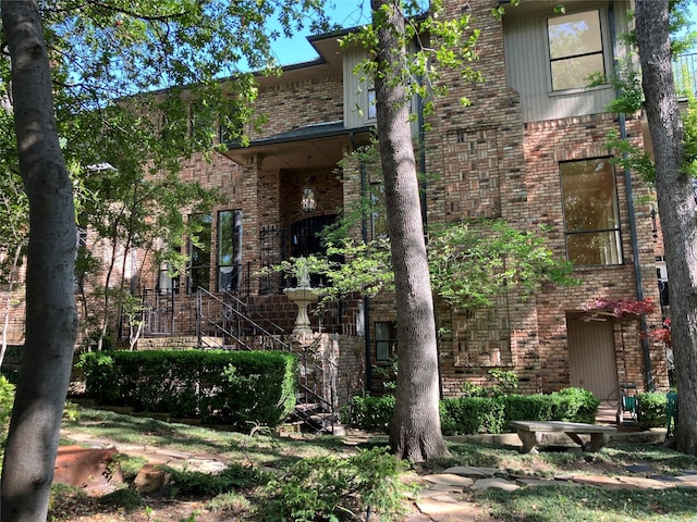 17309 Club Hill Dr, Dallas, TX 75248 - exterior space featuring stairway and brick siding