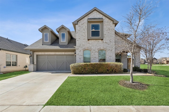 view of front of house with a garage and a front lawn