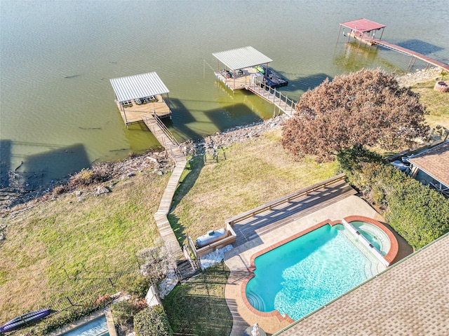 aerial view with a water view