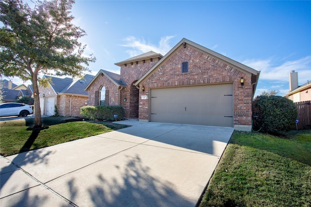 front facade featuring a garage and a front lawn