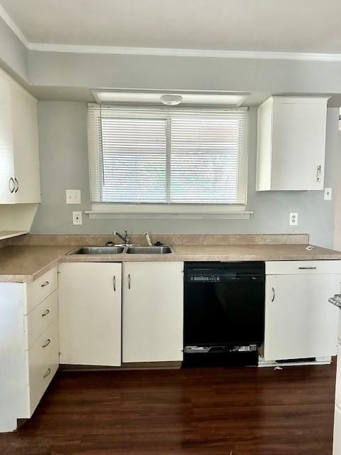 kitchen featuring white cabinetry, sink, and black dishwasher