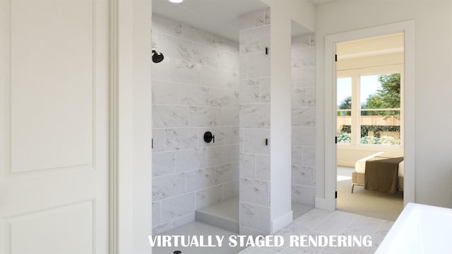 bathroom featuring a tile shower