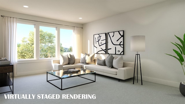 living room featuring carpet floors and a wealth of natural light