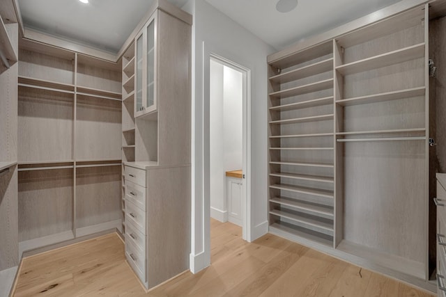 walk in closet with light wood-type flooring