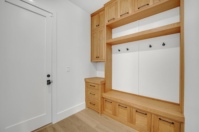 mudroom with light hardwood / wood-style floors