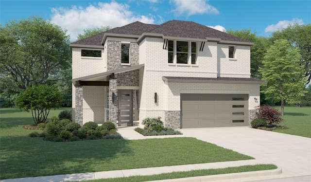 view of front facade featuring a garage and a front yard