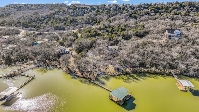 aerial view featuring a water view