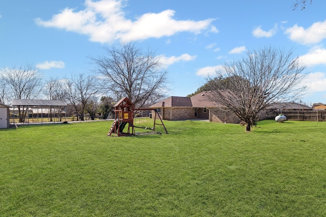 view of yard with a playground