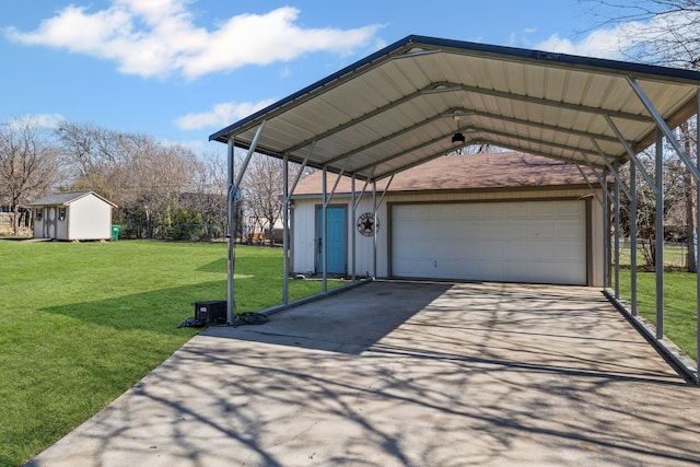 exterior space featuring a carport and a yard