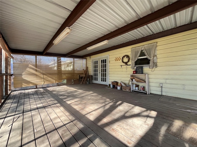 wooden deck featuring french doors