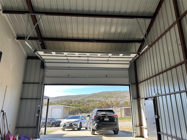 garage with a mountain view