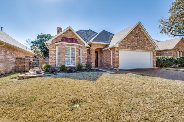 view of front property featuring a garage and a front lawn