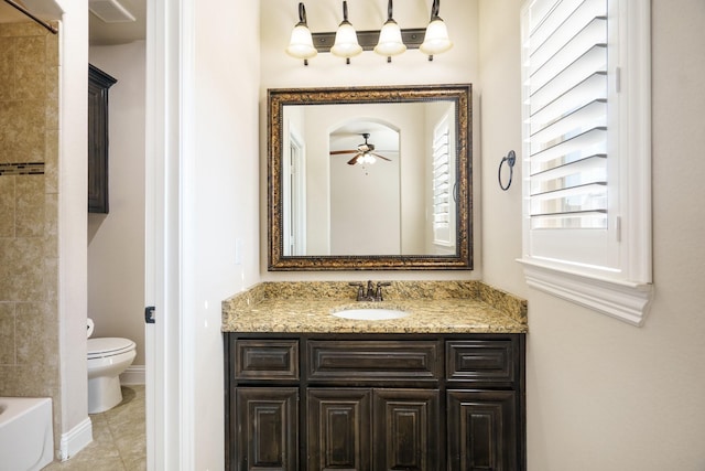 bathroom with tile patterned flooring, vanity, and toilet