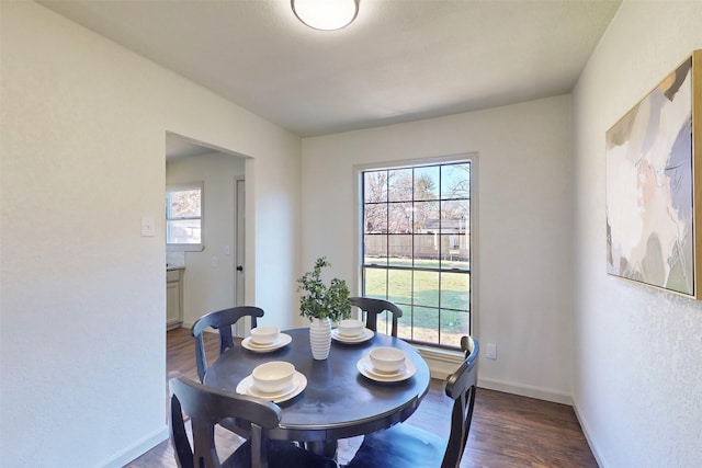 2842 Carlson Dr, Dallas, TX 75235 - dining area featuring a healthy amount of sunlight and dark hardwood / wood-style flooring