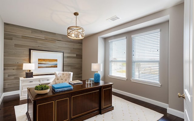 office space with dark hardwood / wood-style floors