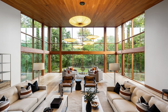 sunroom / solarium with wood ceiling