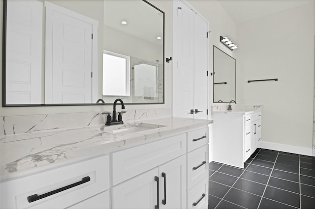 bathroom featuring vanity and tile patterned floors