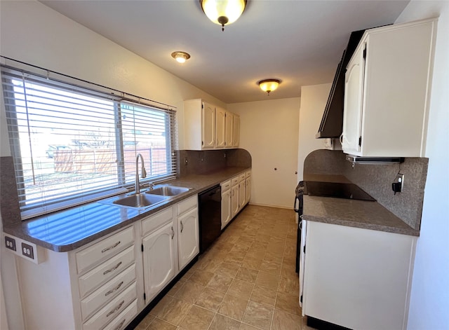 kitchen with white cabinetry, dishwasher, sink, and tasteful backsplash