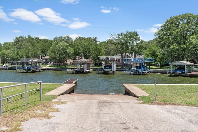 view of dock with a water view