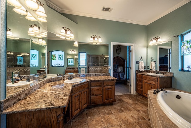 166 Cactus Dr, Decatur, TX 76234 - full bathroom featuring visible vents, a sink, a textured wall, and crown molding