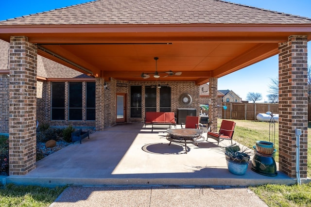 166 Cactus Dr, Decatur, TX 76234 - view of patio featuring fence and ceiling fan
