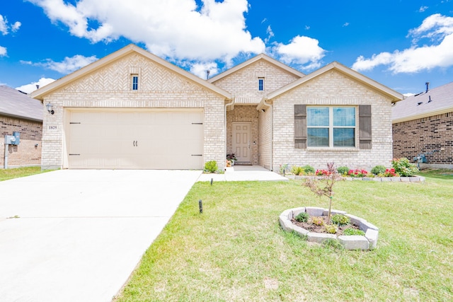 craftsman-style home featuring a garage and a front lawn