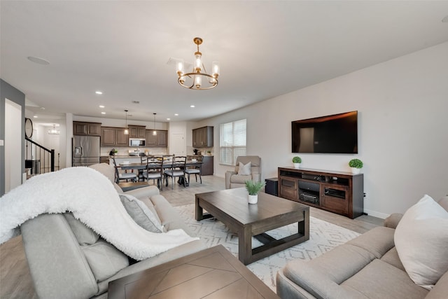 living room with a chandelier