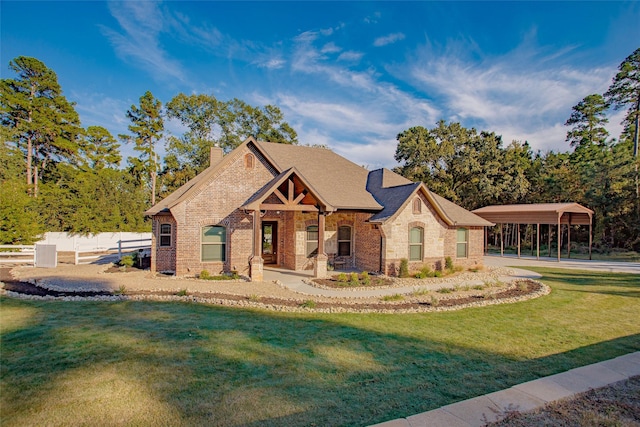 view of front of home with a front lawn and a carport