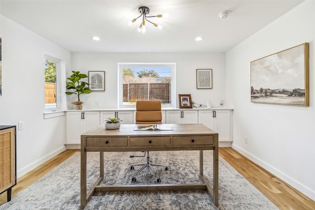 office area featuring light hardwood / wood-style floors