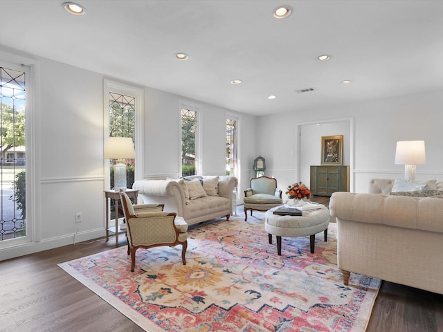 living room featuring dark hardwood / wood-style flooring