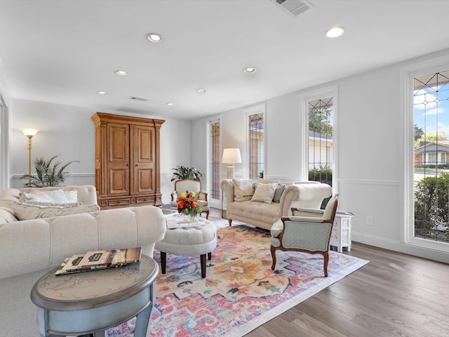 living room featuring dark hardwood / wood-style flooring