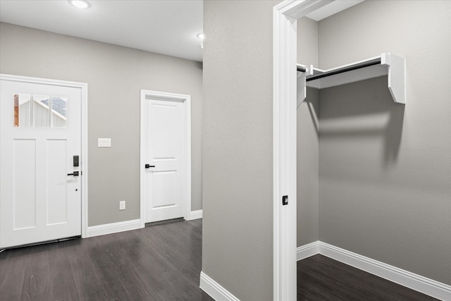 foyer with dark hardwood / wood-style floors