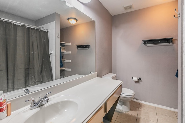 bathroom with tile patterned flooring, vanity, and toilet