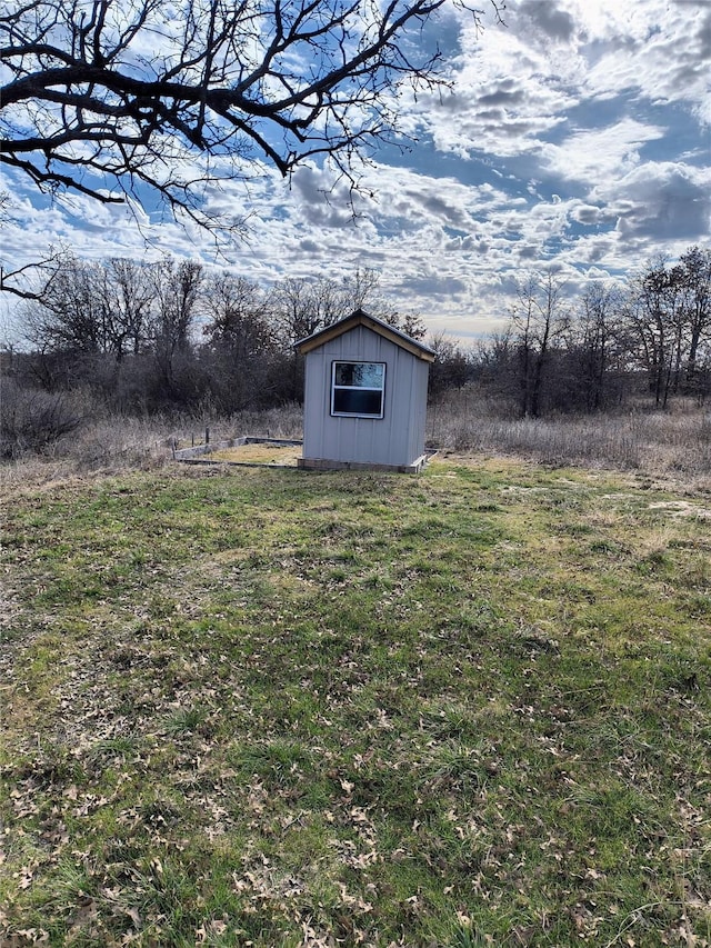 view of yard with a storage unit