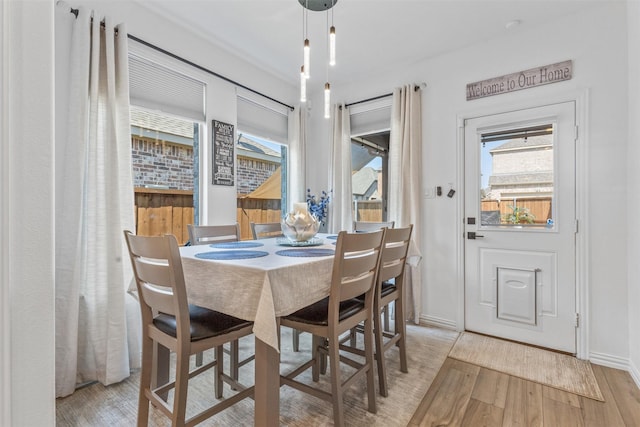 dining space with light hardwood / wood-style flooring