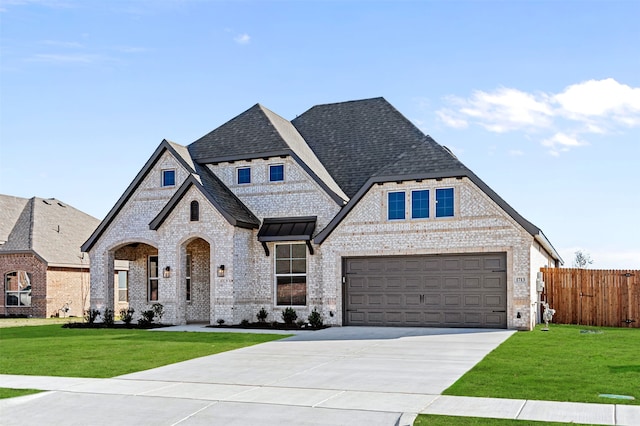 french provincial home featuring a front lawn