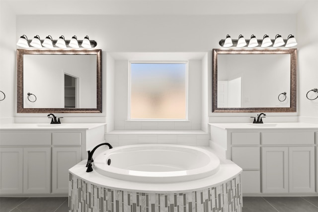 bathroom featuring vanity, tile patterned flooring, and a bathtub