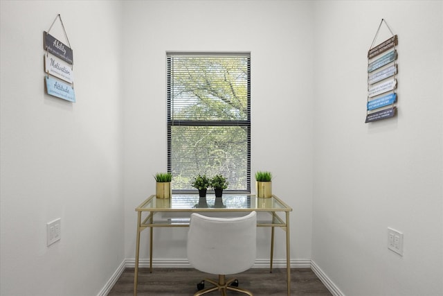 office with dark wood-type flooring