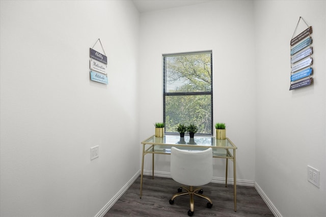 office space featuring dark wood-type flooring