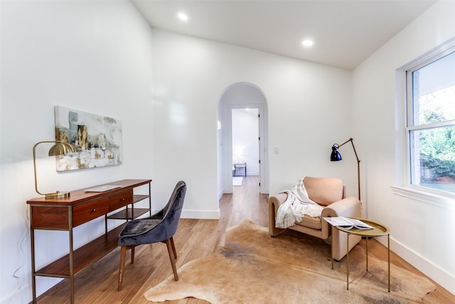 home office featuring hardwood / wood-style flooring