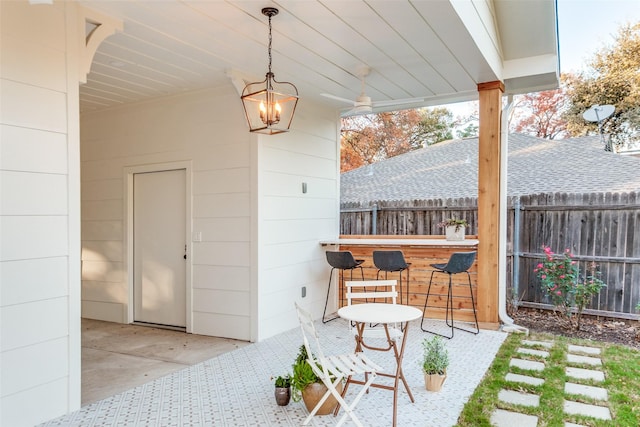 view of patio / terrace featuring an outdoor bar