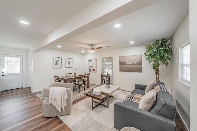 living room with hardwood / wood-style floors